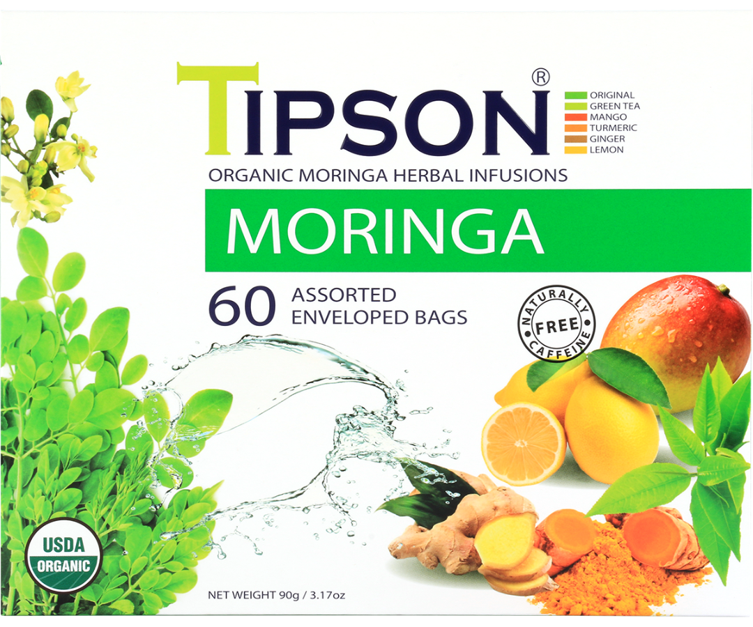 Tipson Organic Moringa Assorted - 60 Enveloped Tea Bags