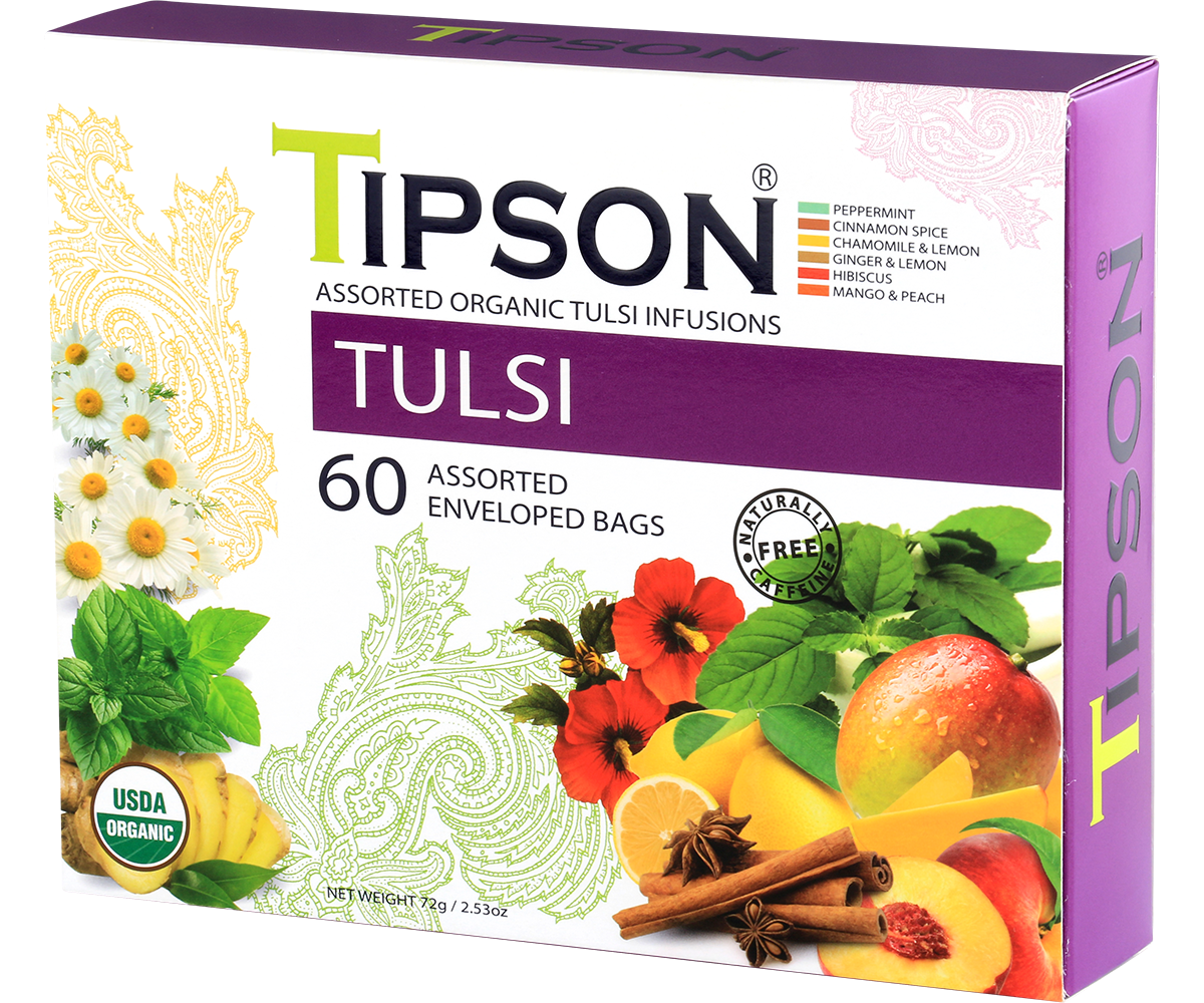 Tipson Organic Tulsi Assorted - 60 Enveloped Tea Bags