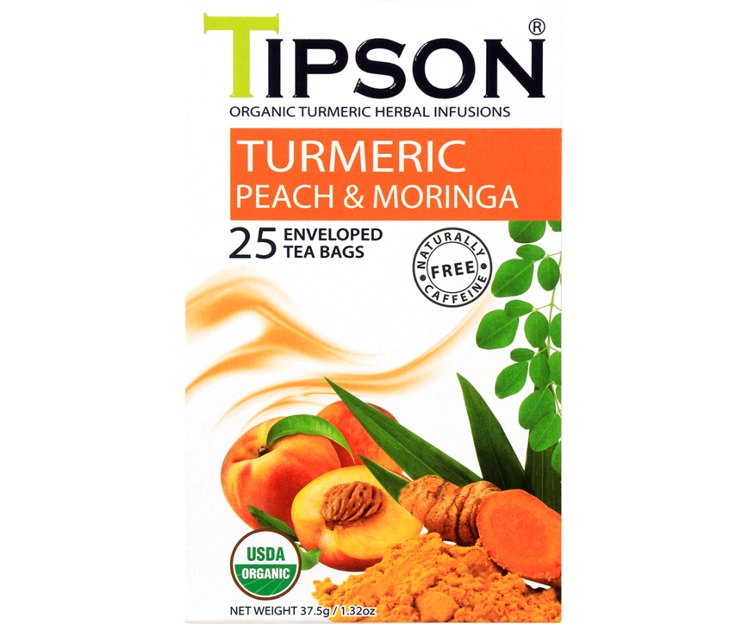 Organic Turmeric Peach & Moringa - 25 Enveloped Tea Bags
