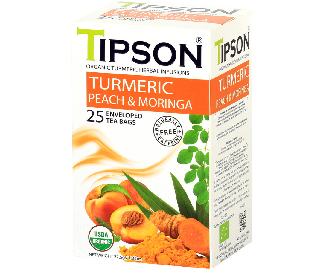 Organic Turmeric Peach & Moringa - 25 Enveloped Tea Bags