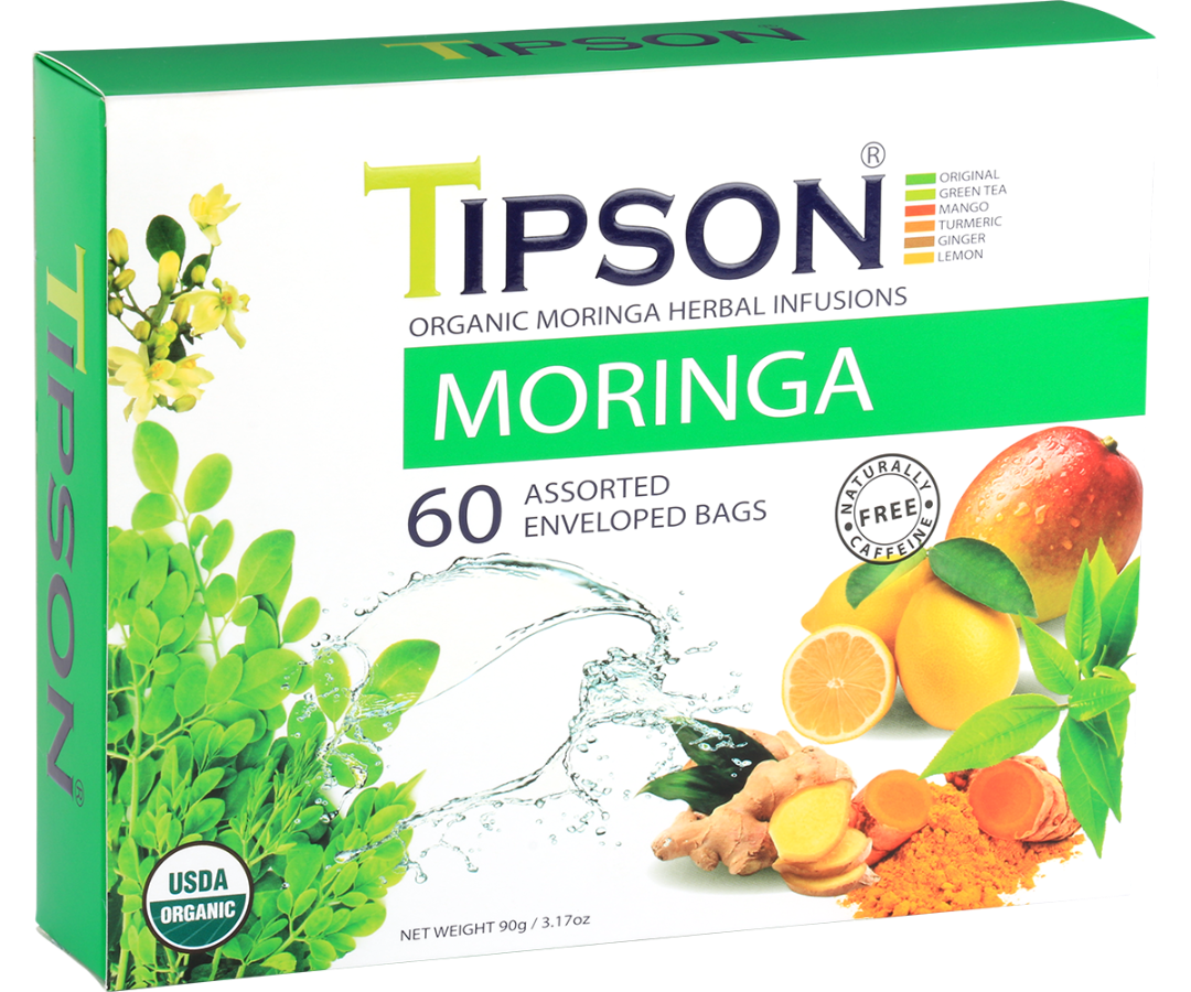 Tipson Organic Moringa Assorted - 60 Enveloped Tea Bags