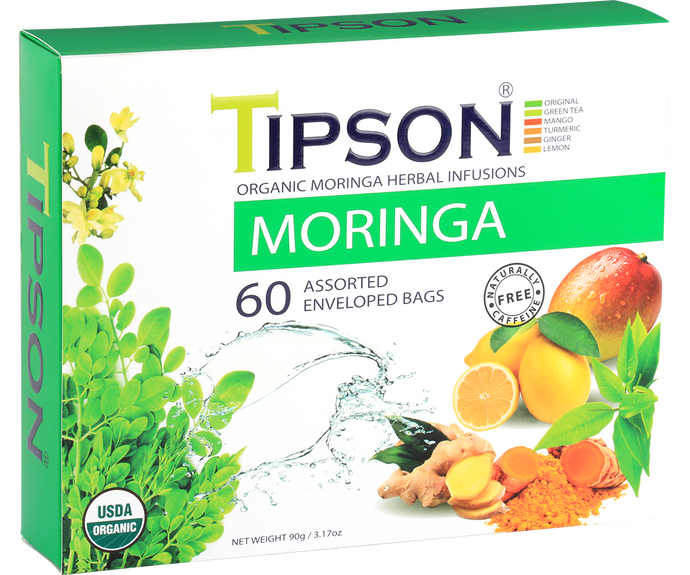 Tipson Organic Moringa Assorted - 60 Enveloped Tea Bags