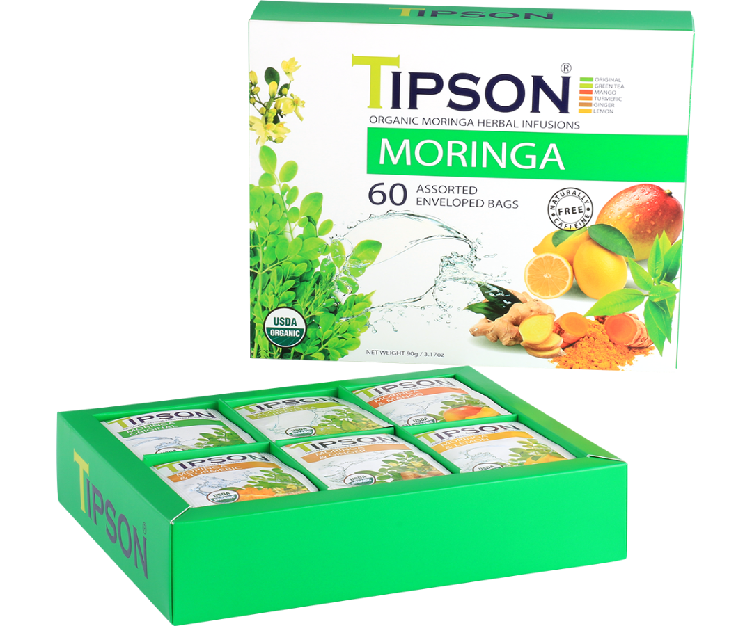 Tipson Organic Moringa Assorted - 60 Enveloped Tea Bags