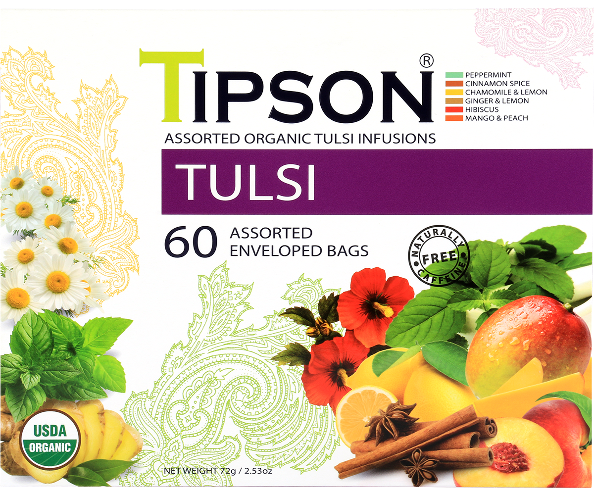 Tipson Organic Tulsi Assorted - 60 Enveloped Tea Bags