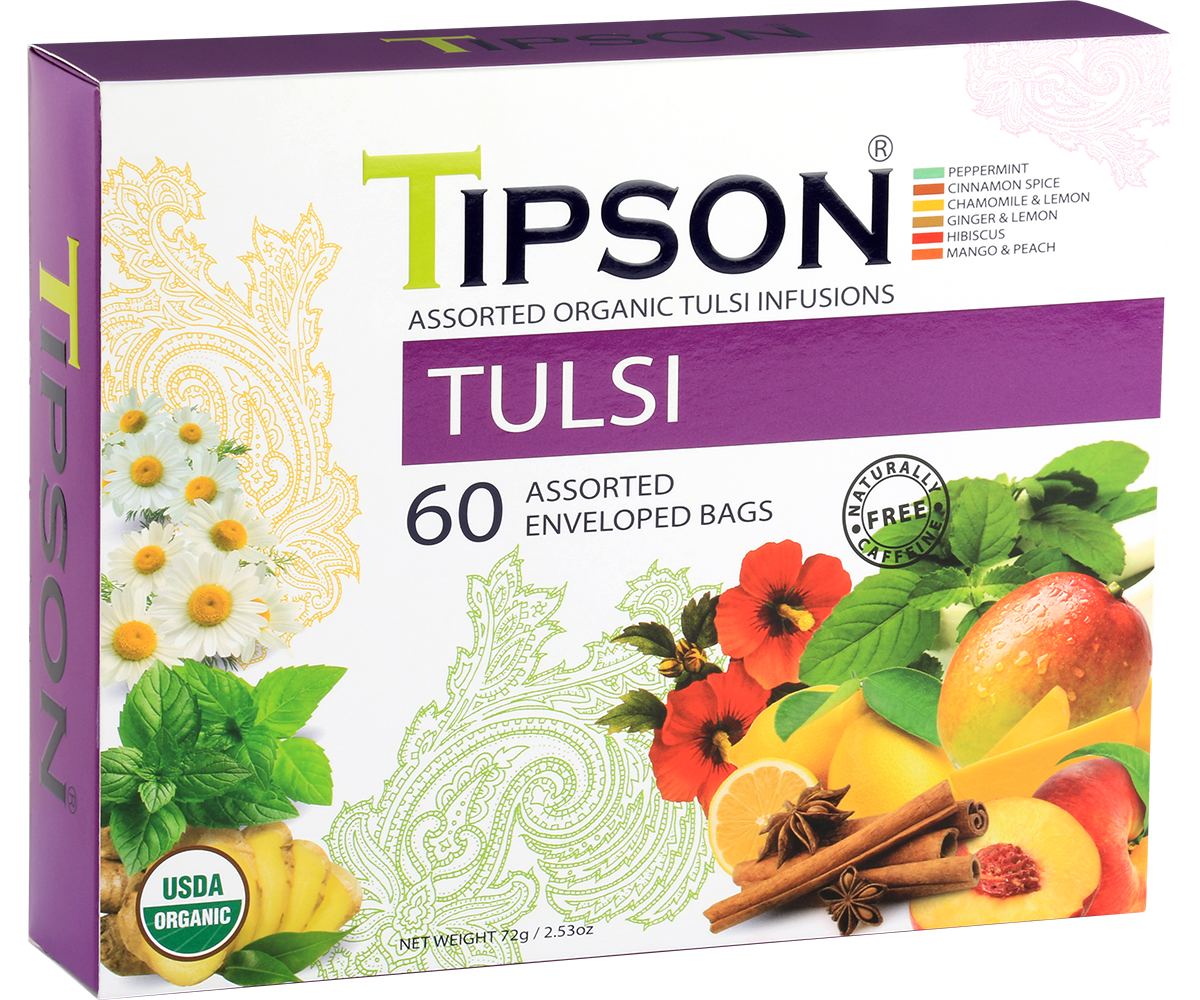 Tipson Organic Tulsi Assorted - 60 Enveloped Tea Bags