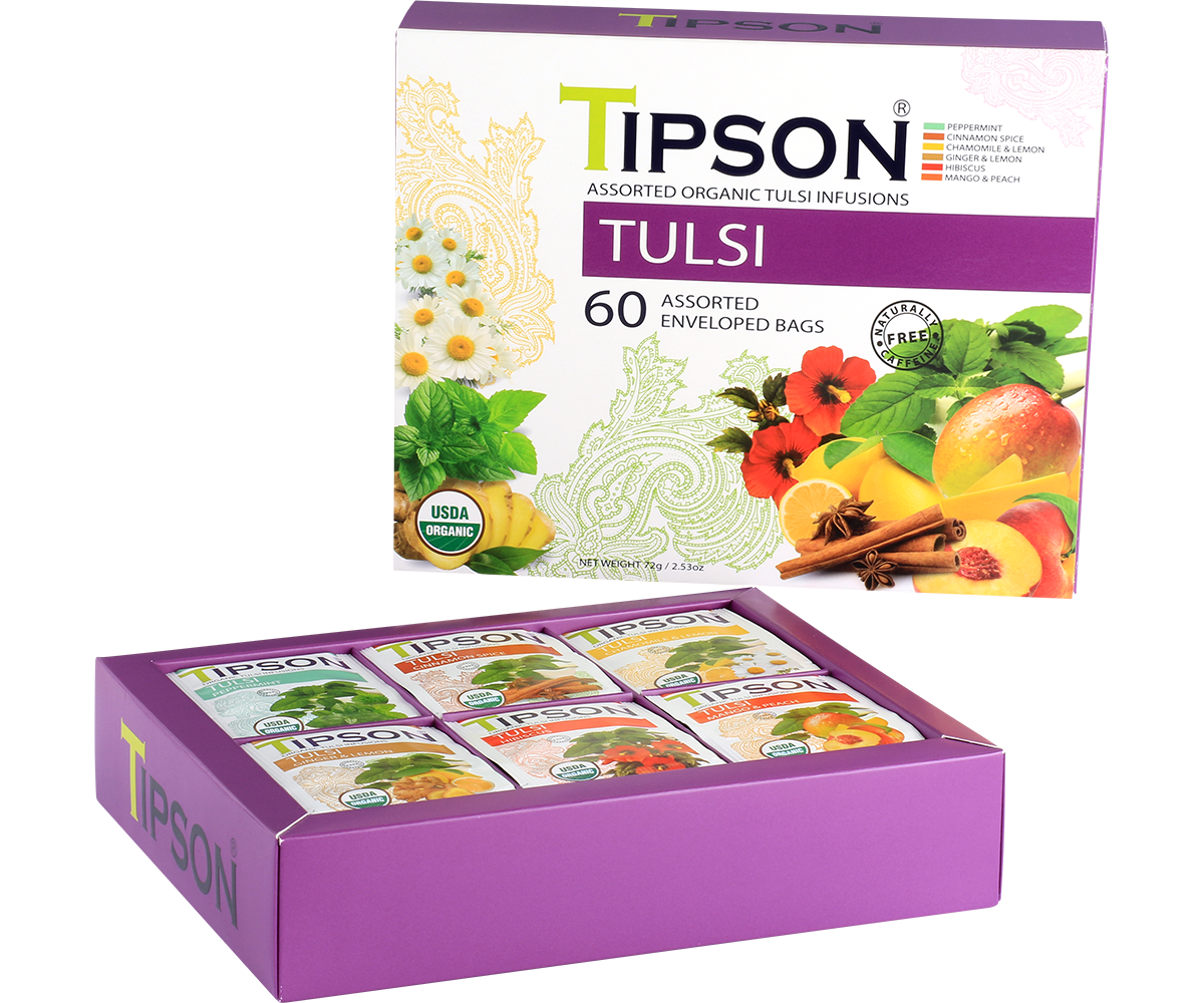 Tipson Organic Tulsi Assorted - 60 Enveloped Tea Bags