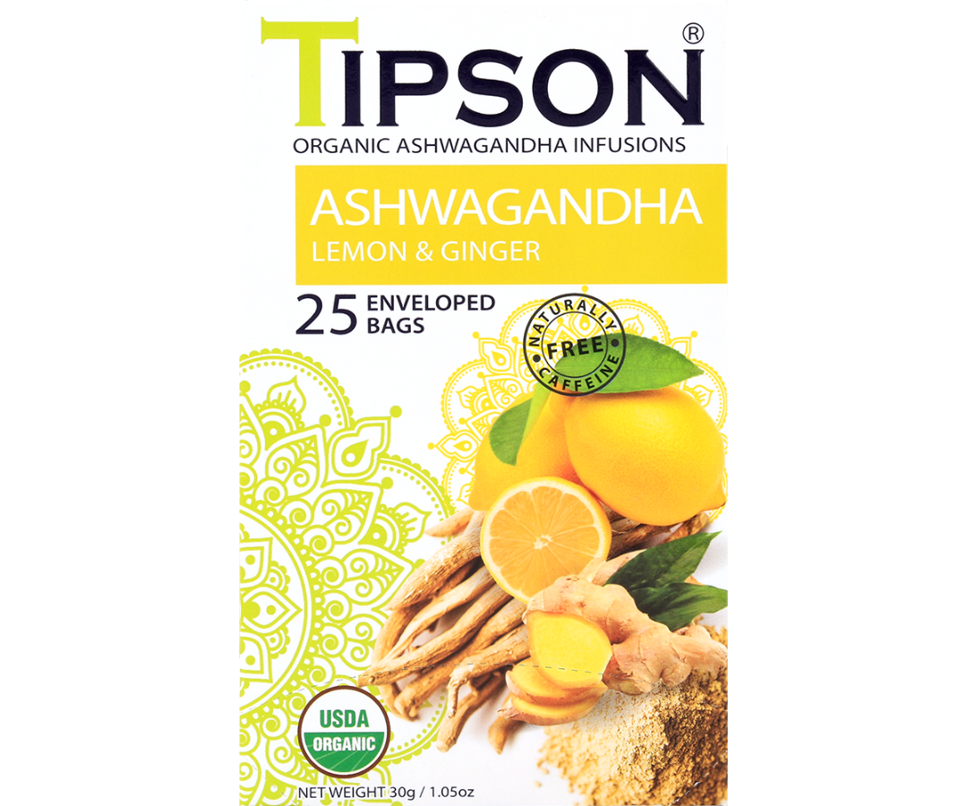 Organic Ashwagandha With Lemon & Ginger - 25 Enveloped Tea Bags
