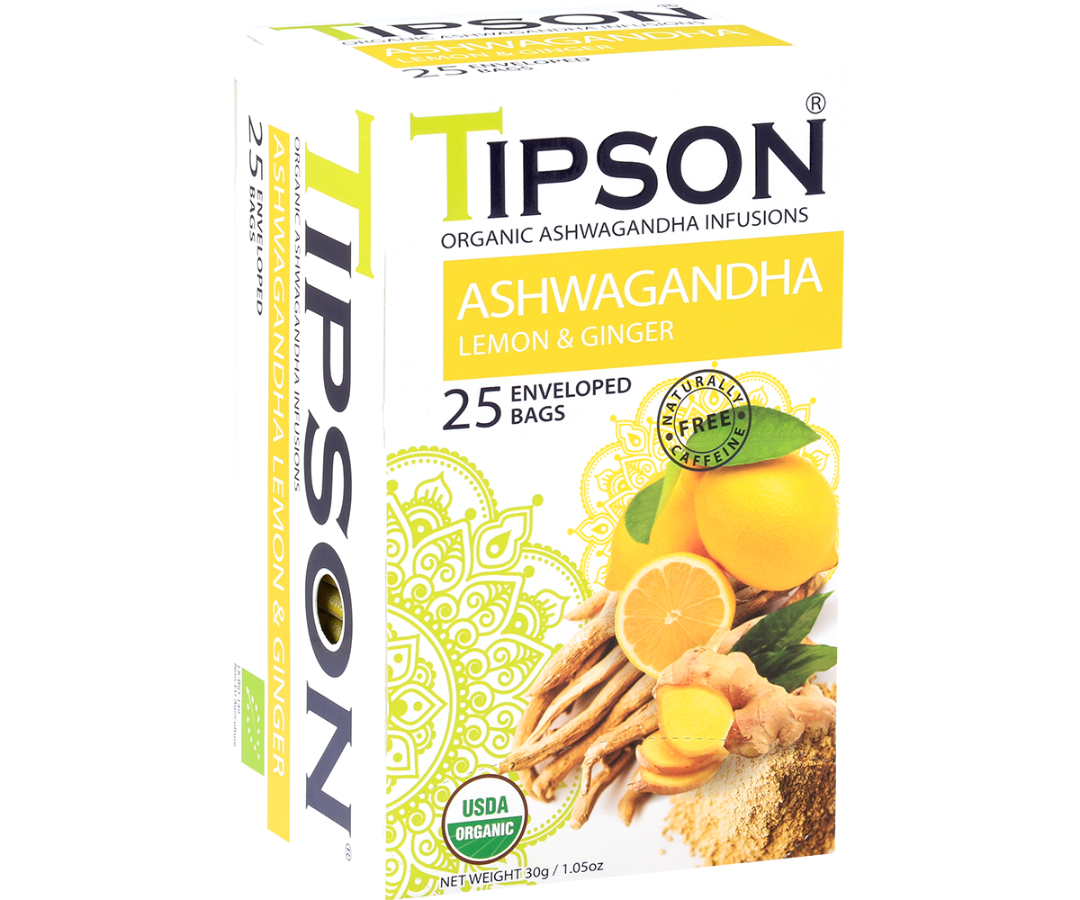 Organic Ashwagandha With Lemon & Ginger - 25 Enveloped Tea Bags