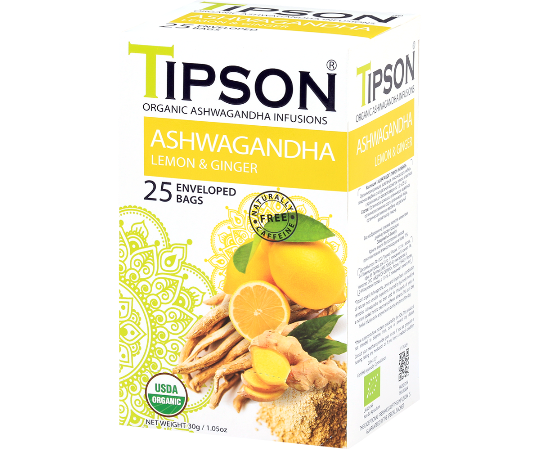 Organic Ashwagandha With Lemon & Ginger - 25 Enveloped Tea Bags