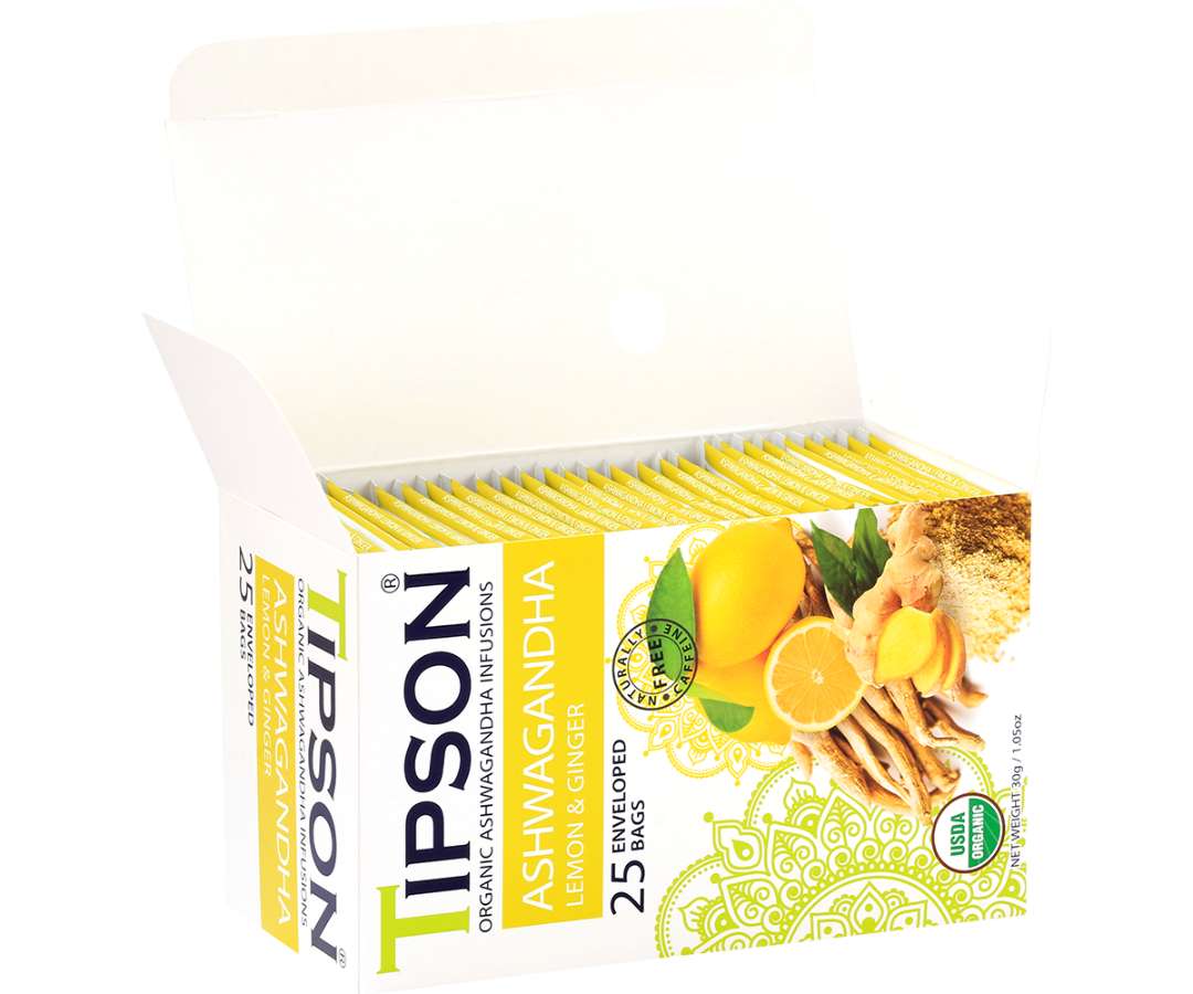 Organic Ashwagandha With Lemon & Ginger - 25 Enveloped Tea Bags
