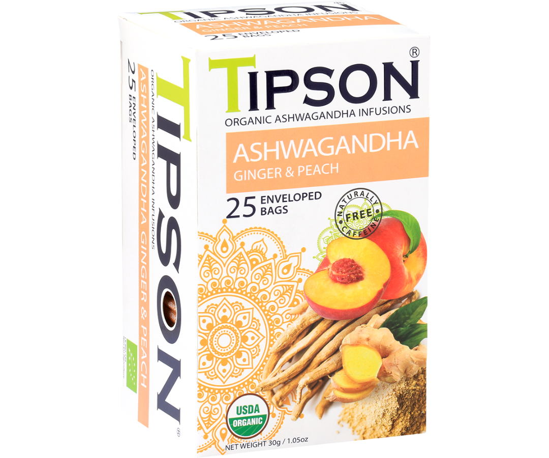 Organic Ashwagandha With Ginger & Peach - 25 Enveloped Tea Bags