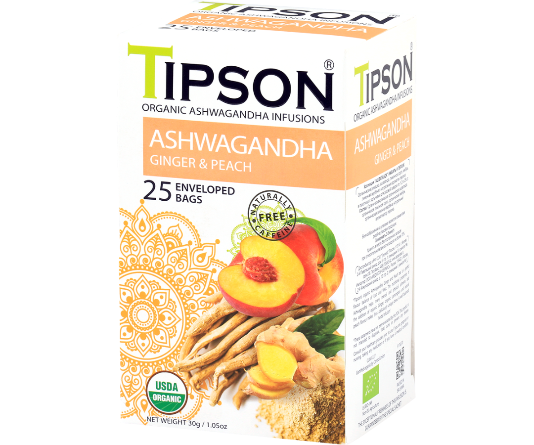 Organic Ashwagandha With Ginger & Peach - 25 Enveloped Tea Bags