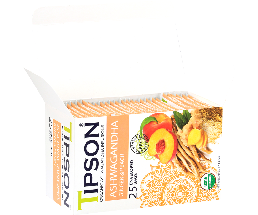 Organic Ashwagandha With Ginger & Peach - 25 Enveloped Tea Bags