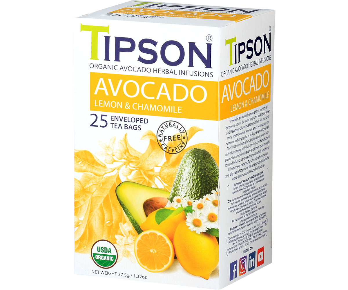 Tipson Avocado - Lemon and Chamomile - 25 Enveloped Tea Bags