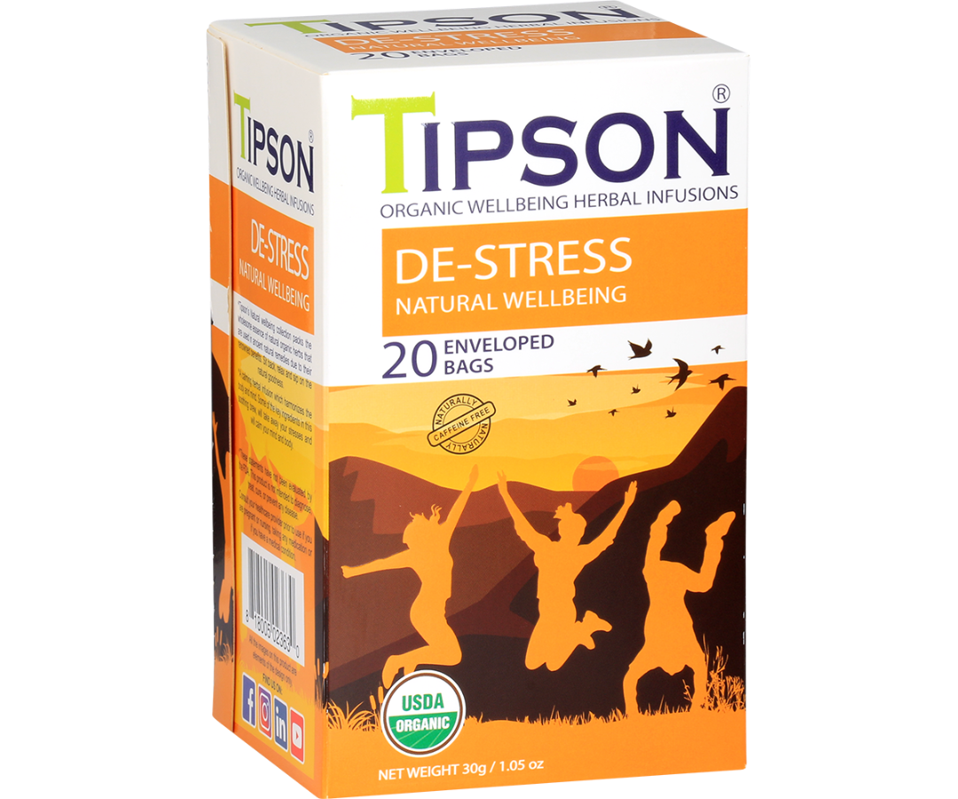 Tipson De-stress - Natural Wellbeing - 20 Enveloped Tea Bags