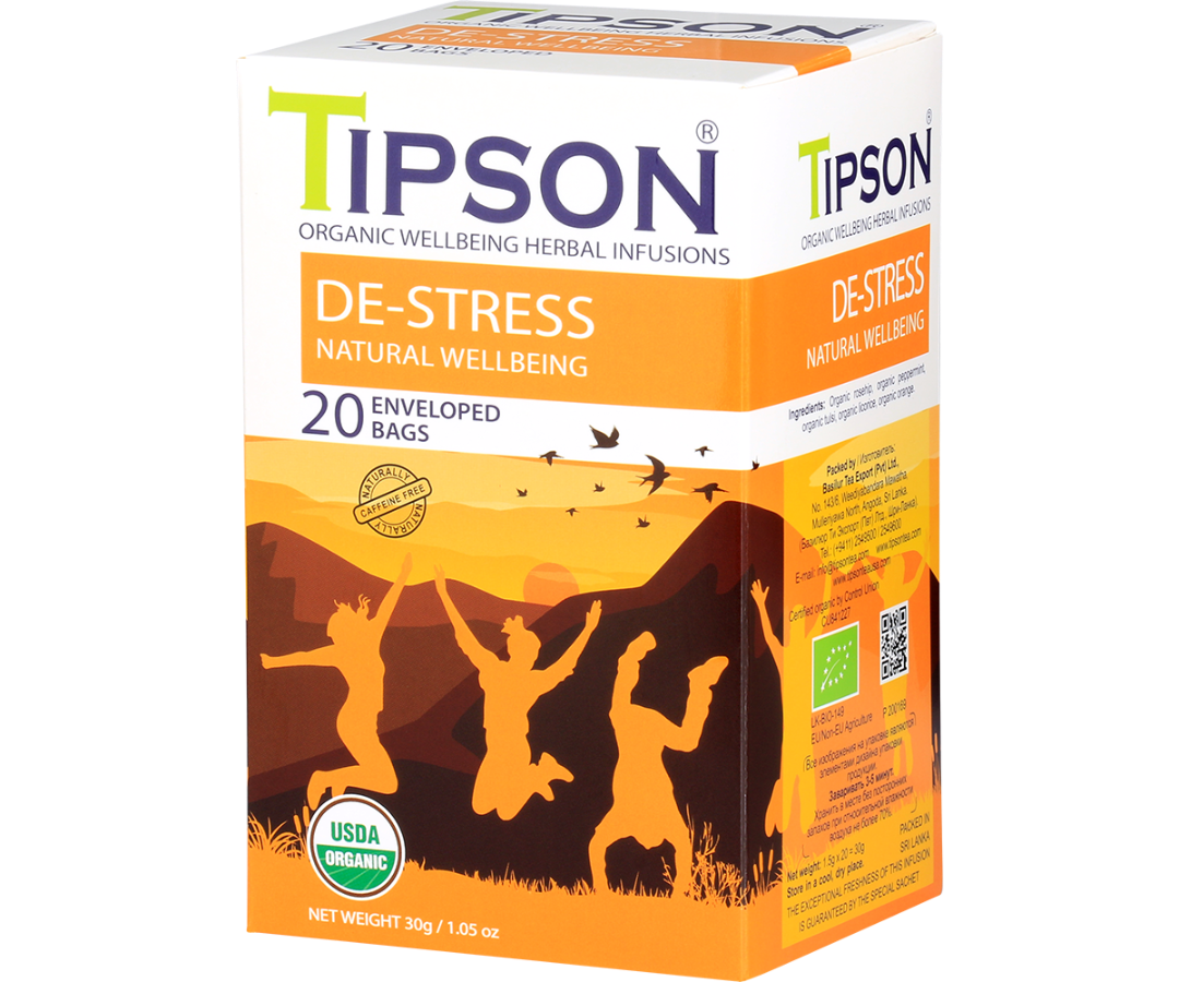 Tipson De-stress - Natural Wellbeing - 20 Enveloped Tea Bags