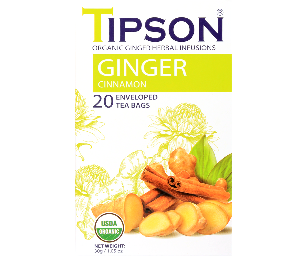 Tipson Organic Ginger with Cinnamon - 20 Enveloped Tea Bags