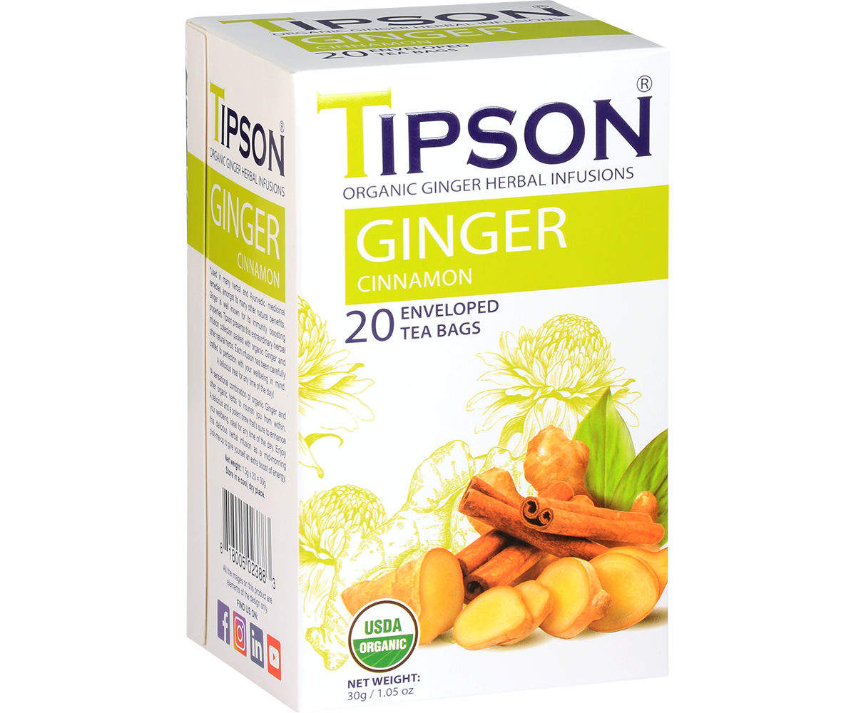 Tipson Organic Ginger with Cinnamon - 20 Enveloped Tea Bags