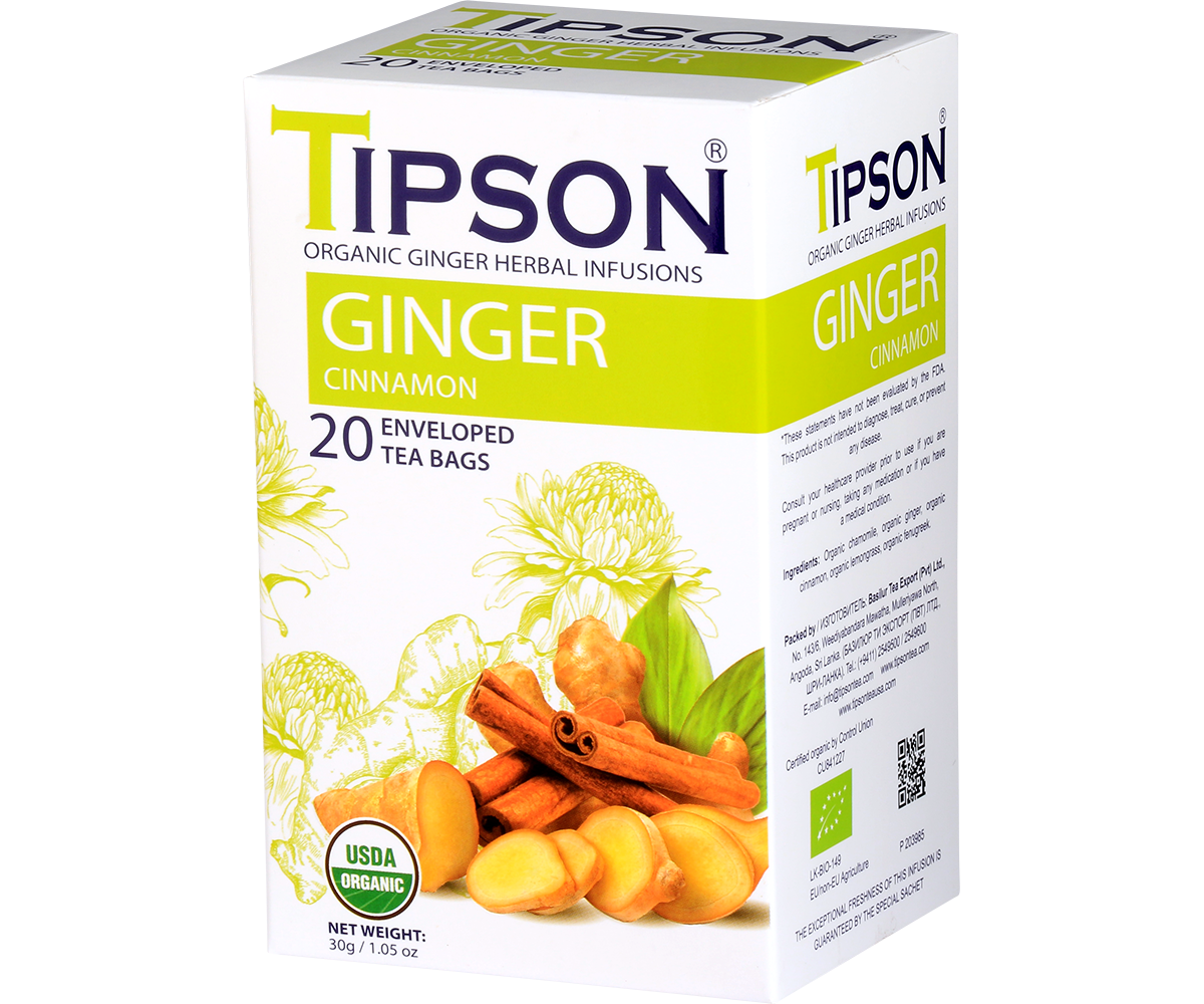 Tipson Organic Ginger with Cinnamon - 20 Enveloped Tea Bags