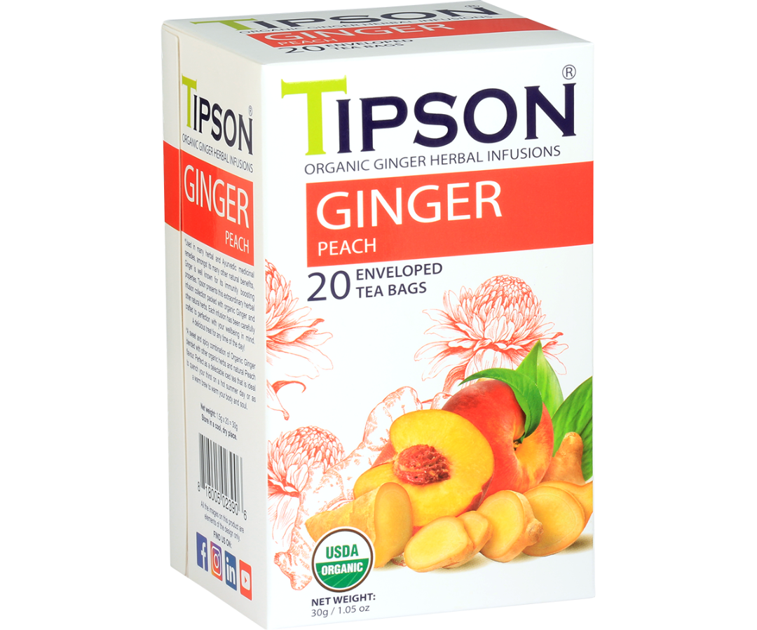 Organic Ginger - Ginger Peach - 20 Enveloped Tea Bags