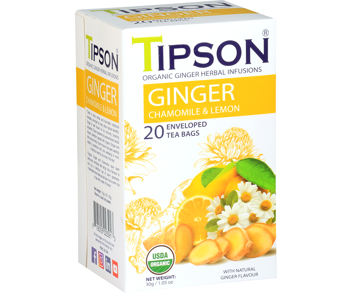 Organic Ginger - Ginger Chamomile - 20 Enveloped Tea Bags