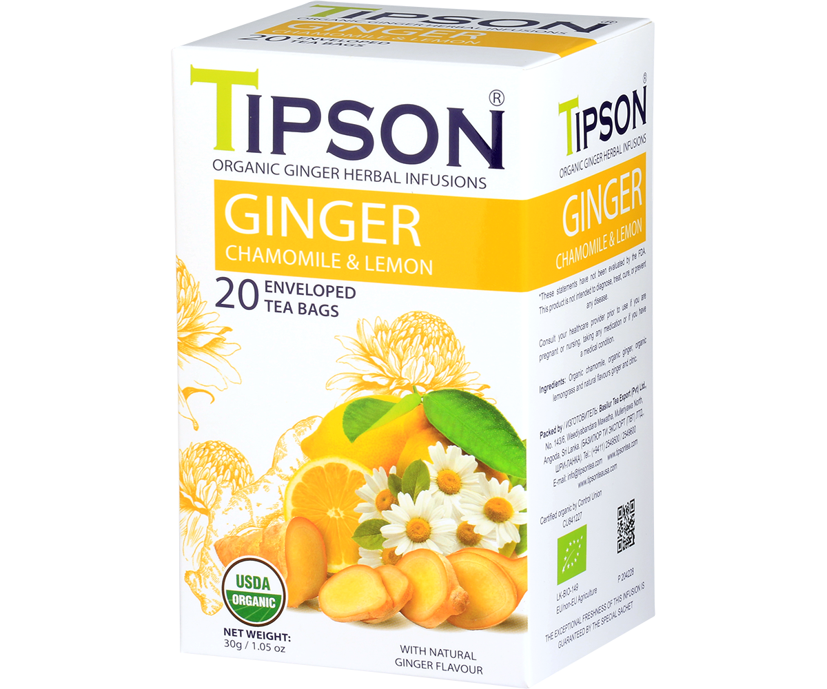 Organic Ginger - Ginger Chamomile - 20 Enveloped Tea Bags
