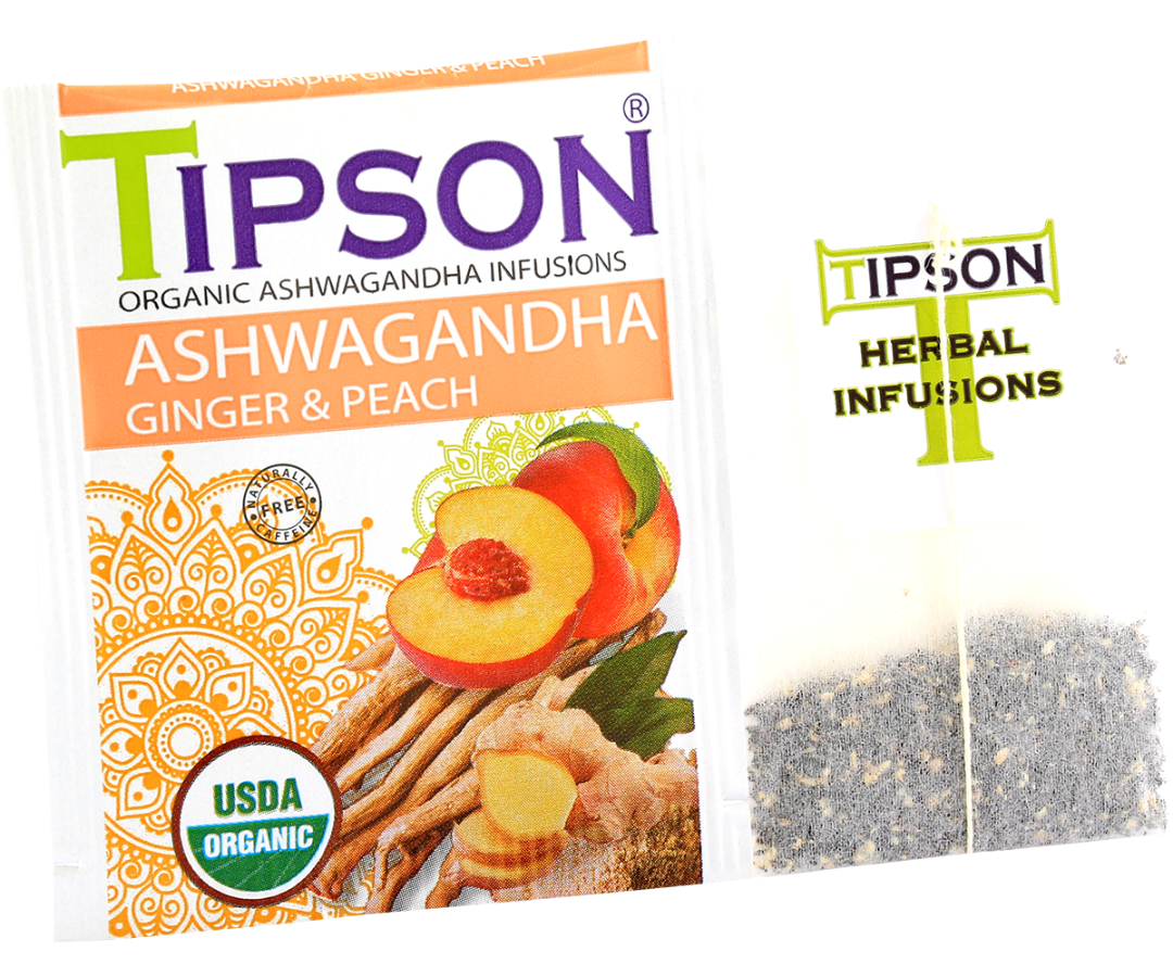 Organic Ashwagandha With Ginger & Peach - 25 Enveloped Tea Bags