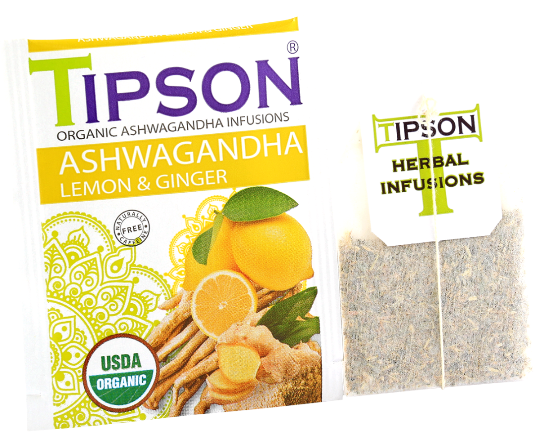Organic Ashwagandha With Lemon & Ginger - 25 Enveloped Tea Bags